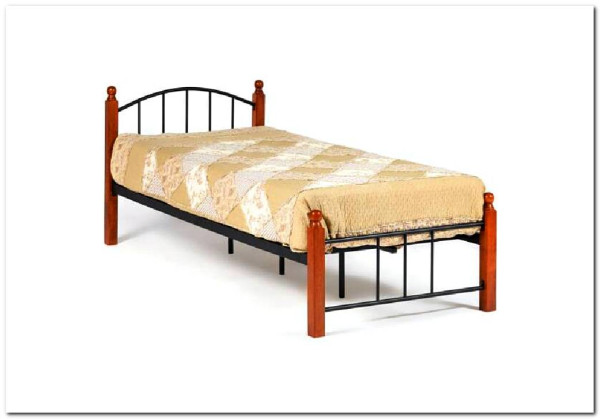 Купить Кровать AT-915 дерево гевея/металл 90*200 (Single bed), красный дуб/черный с доставкой по России по цене производителя можно в магазине Другая Мебель в Волгограде