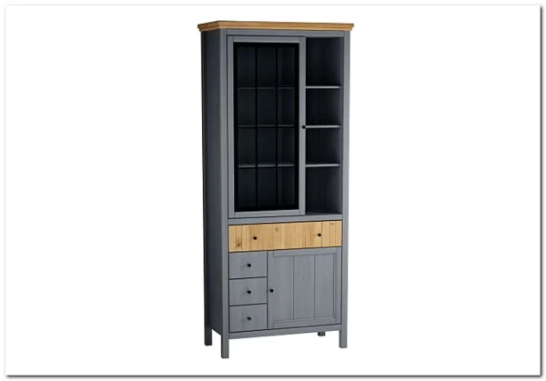 Шкаф Сканди для посуды 1113СТЧ стеклянная и глухая двери серый 7046/антик заказать по цене 45 332 руб. в Волгограде