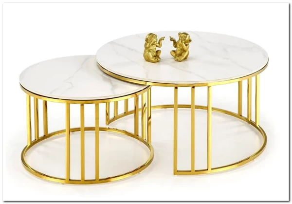 Комплект Halmar MERCURY 3, 2 стола журнальных (белый мрамор/золотой) заказать по цене 57 327 руб. в Волгограде