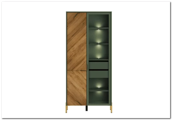 Витрина Siena REG1W1D дымчатый зеленый/дуб вотан BRW заказать по цене 43 630 руб. в Волгограде