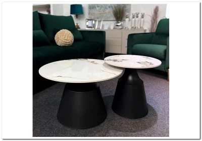 Комплект Halmar MAGNETA, 2 стола журнальных (белый мрамор/черный)