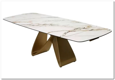 Стол ПАЛАСИО (PALACIO) 180 цвет KL-188 Контрастный мрамор матовый, итал керамика/ ШАМПАНЬ, ®DISAUR