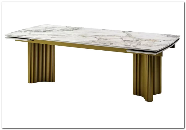Стол АДАЖИО-2 240 (320) см ARCTIC OCEAN, керамика / Золотой каркас заказать по цене 123 150 руб. в Волгограде
