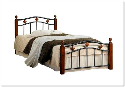 Кровать AT-126 дерево гевея/металл 90*200 (Single bed), красный дуб/черный