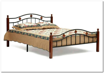 Кровать AT-126 дерево гевея/металл 160*200 (Single bed) красный дуб/черный